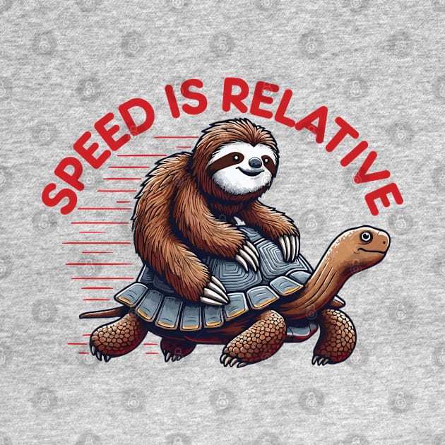 Funny Lazy Sloth Riding Tortoise Speed is Relative by CoolQuoteStyle